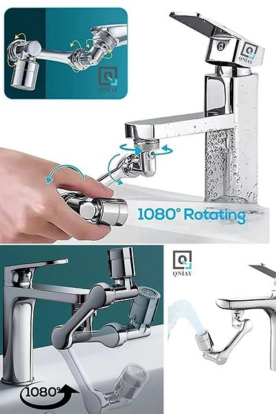 QNİAY Faucet Head 1080 Degree Rotatable Chrome Plated 2 Mode Robotic Arm Faucet Head