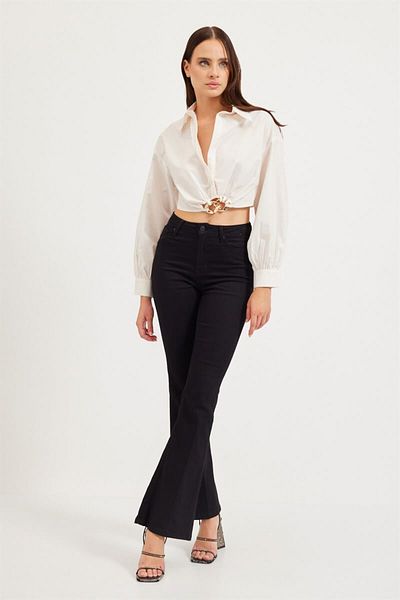 LİMABEL High Waist Black Flared Leg Jeans Lycra Flexible Denim Trousers