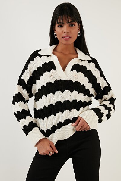 Lela Color Blocked Polo Neck Knitwear Pullover Sweater 63622409