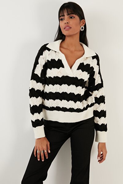 Lela Color Blocked Polo Neck Knitwear Pullover Sweater 63622409