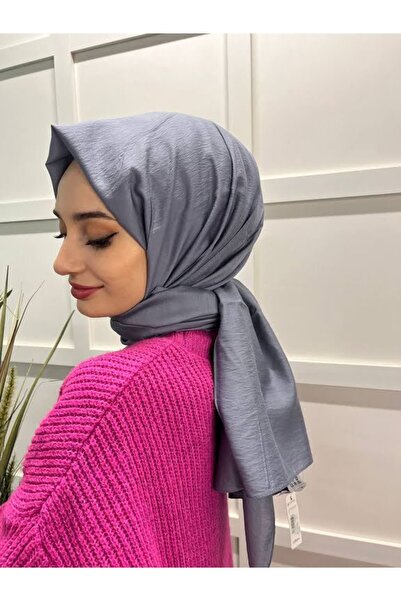 Siyane Ipekyolu Eşarp Scarf Kendinden Kırışık Kumaş Tek Renk Jazz Şal 00516 Gri