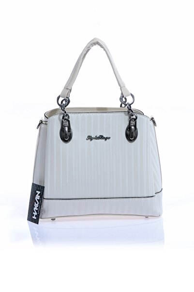 By Hakan Dm-802 Geantă de mână și de umăr pentru femei cu dungi negre, cremă