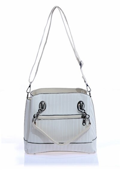 By Hakan Dm-802 Geantă de mână și de umăr pentru femei cu dungi negre, cremă