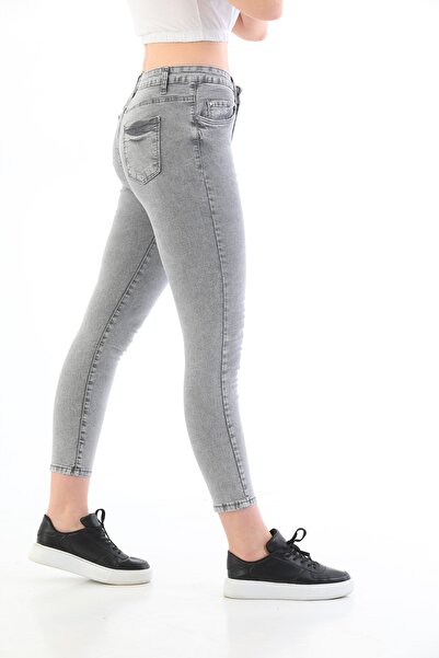 BİKELİFE Gray Snow Wash Plus Size High Waist Lycra Jeans