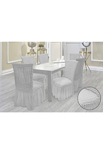 Nusret 6 bucăți husă elastică pentru scaun cu fustă înfășurată natural