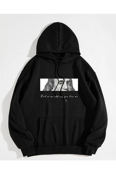 HobyUsa Hanorac oversize cu glugă, unisex, imprimat Look At Me