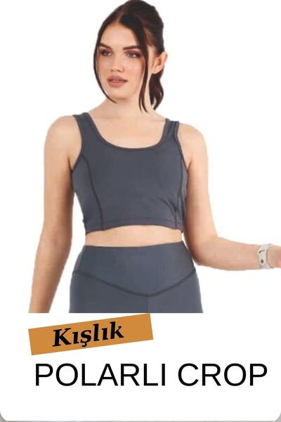 missmaral Ανθρακί Fleece Crop Top Μαλακή υφή Flexible Raised Diver 5065