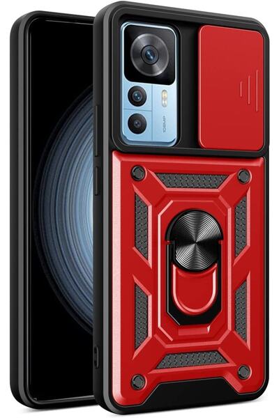 Fibaks Xiaomi Mi 12T/Mi 12T Pro Kılıf Kamera Korumalı Sürgülü Yüzüklü Armor M...