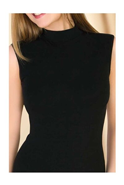 İki Yıldız Дамски черен модален потник с нулев ръкав