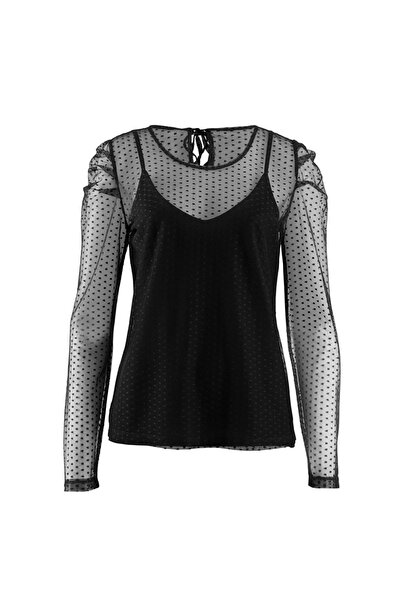 Bulalgiy Kadın Siyah Puantiye Tül Bluz - Bga717970ts