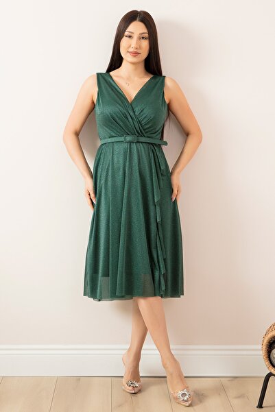 PULLIMM Ασημί μηδενικό μανίκι με διπλό γιακά φόρεμα 13405