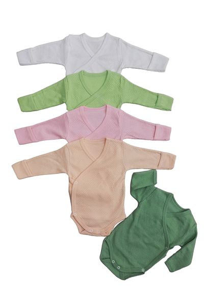 bebedino Long Sleeve Self-Glove Snap Fastened Double Breasted Badi (Pack of 5) White-çagla-pink-salmon-mould