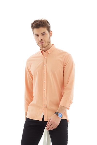 RAVANELLI Ανδρικό μακρυμάνικο πουκάμισο Vessmen Orange Slimfit Cotton Oxford Lycra γιακά με κουμπιά