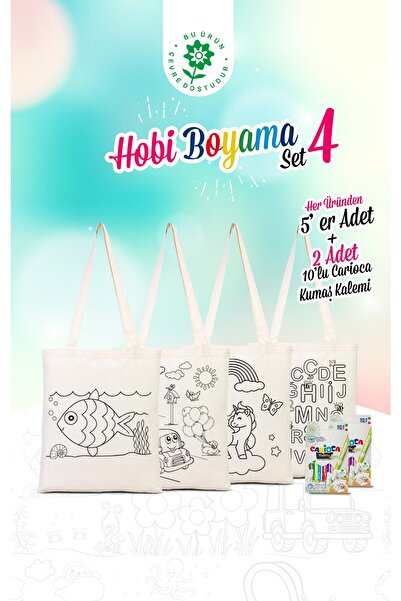Bammerz Hobi Bez Çanta Boyama Set 4 - 20 Adet Çift Yön Boyanabilir Çanta / 2 ...