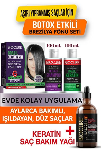 Biocure Brezilya Fönü Keratini Seti Botox Etkili / Evde Kullanım + Keratin Sa...