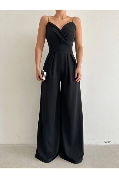 Mekafashion Salopetă de damă neagră cu guler dublu 582101