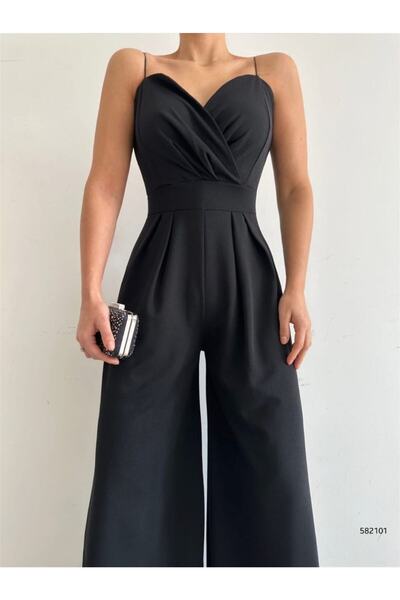 Mekafashion Women's Black Color Double Breasted Collar Jumpsuit 582101