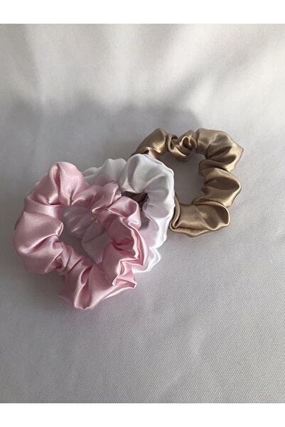 PratikDikisco Kadın 3^lü Saç Saten Scrunchie Lastikli Simit Toka Seti