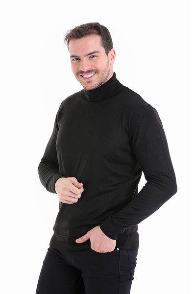 Hatemoğlu Black Comfort Fit Plain Crew Neck Wool Knitwear Sweater