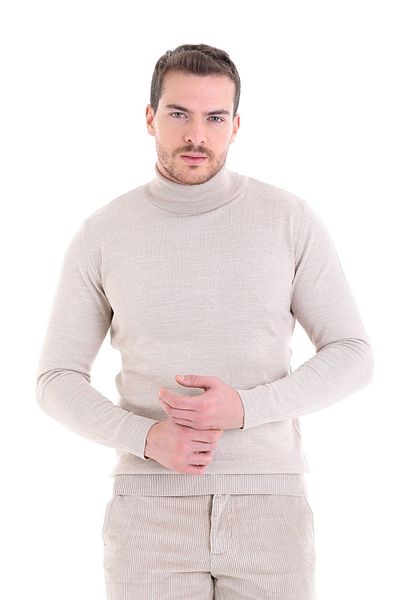 Hatemoğlu Beige Comfort Fit Plain Crew Neck Wool Knitwear Sweater