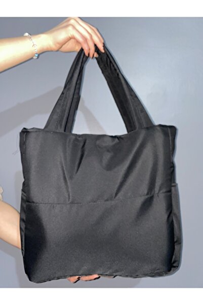 ASS BAGS STORE Geniş Hacimli Konfor Modeli Su Geçirmez Fermuarlı Paraşüt Puf Kumaş Kol & Omuz Çantası Siyah