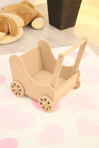 HobiMax Wooden Paintable Raw Toy Baby Carriage