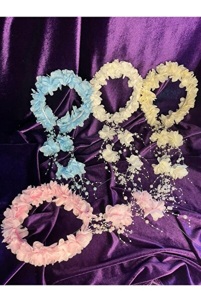 YAĞIZ BİJUTERİ تاج أقراط شيفون مزين بزهور الشيفون طقم من 4 قطع