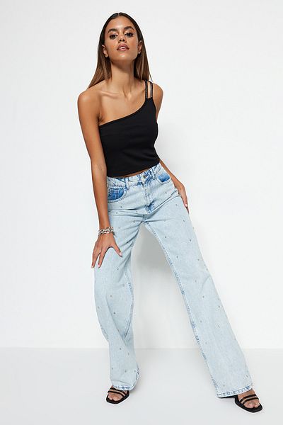 Trendyol Collection Світло-блакитні джинси з високою талією та широкими штанинами TWOSS23JE00053
