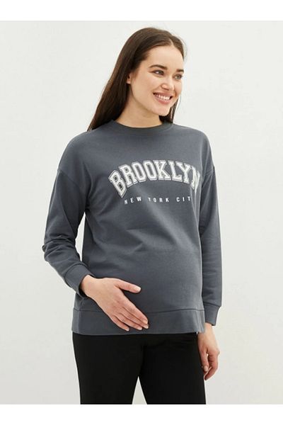 LC Waikiki Μακρυμάνικο φούτερ εγκυμοσύνης με στάμπα σε γκρι λαιμόκοψη