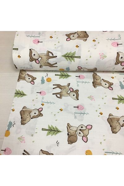 Renk Tekstil Bambi Patterned Natural 100% βαμβακερό ύφασμα μουσελίνας