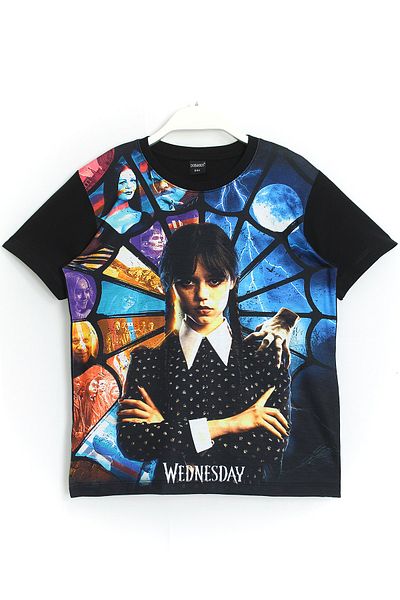 DobaKids 3D Printed Girl's Wednesday Addams T-shirt Black