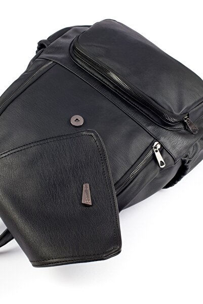 samilon Μαύρο σακίδιο πλάτης Rose Miel Washed Leather