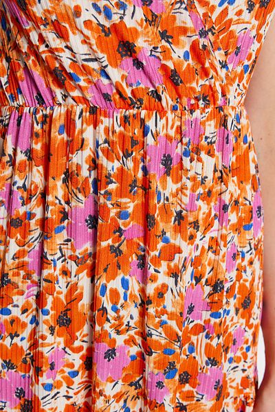 Trendyol Collection Orangefarbenes, blumengemustertes, ärmelloses Maxi-Strickkleid in A-Linie mit V-Ausschnitt TWOSS22EL1588