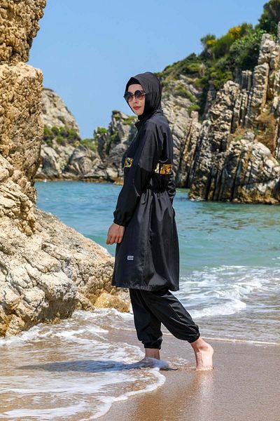 Elif Okur Full Covered Micro Hijab Swimsuit Black 7560