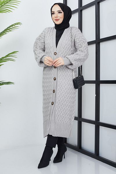 Pamuk Butik Γυναικεία Πλεκτή Ζακέτα Πλεκτή Γκρι Καλάθι Ολόσωμο