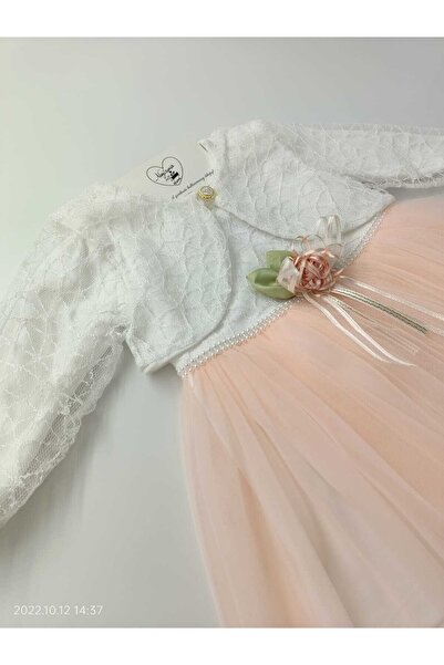Guvaga Tütülü Kız Bebek Elbise Sedefli Dantelli Bolerolu Tüllü Parti Düğün Do...