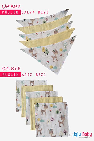 Jaju Baby Organik Pamuk Çift Katlı Müslin Salya Bezi, Ağız Bezi, Sırt Bezi Ve...
