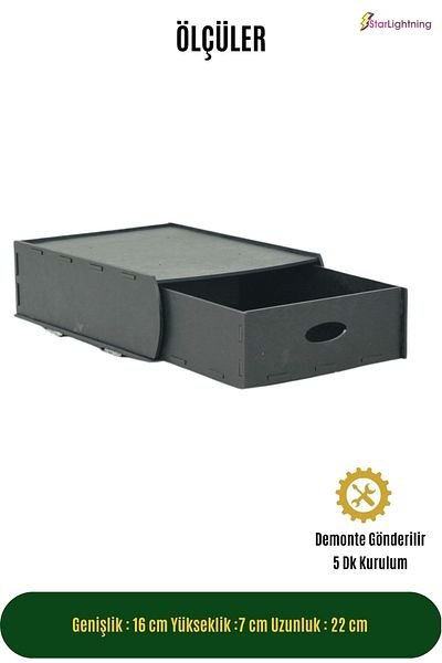 StarLightning Hidden Drawer Organizer Under Desk Storage Container Large Size Vertical Disassembled MDF Black Color