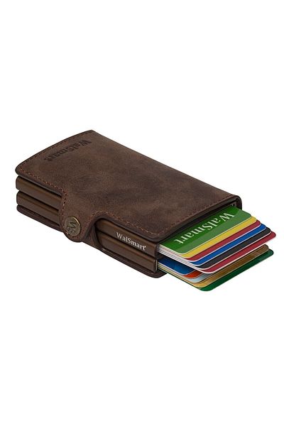 WalSmart Twin Crazy Smart Mechanism Leather Wallet-brown