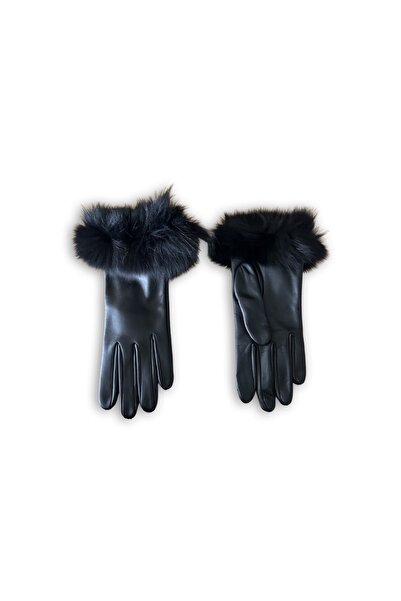 yosma Thing Siyah Deri Eldiven Kürk Kurk