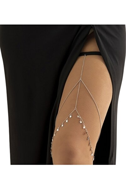 TakıConcept Yıldızlı Zincir Bacak Aksesuarı, Bacak Takısı, Leg Chain Gümüş Re...