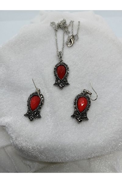 BalıkHediyelik Margazite Jewelled Necklace Earring Set-mdl-5008