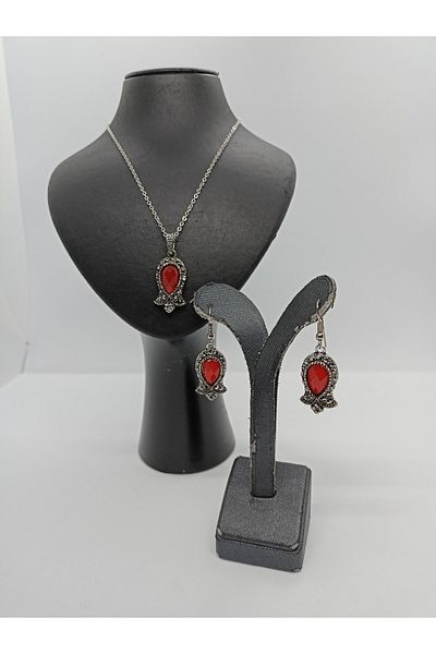 BalıkHediyelik Margazite Jewelled Necklace Earring Set-mdl-5008