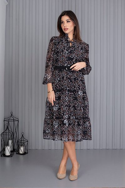 XXL BUTİK Rochie din șifon cu model, cu curea și umeri, Xap04