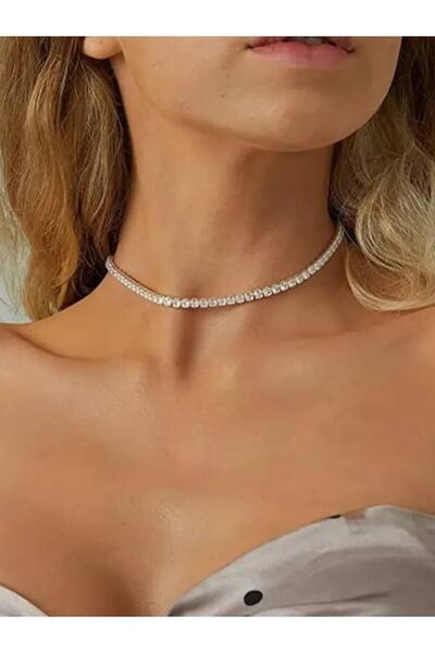 CASELN Women's Silver Color Italian Waterway Zircon Stone Necklace with Exten...