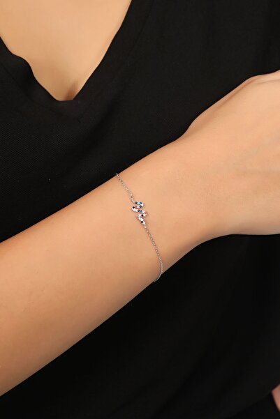 Bilsen Store 925 Ayar Gümüş Zincirli Mix Taşlı Yılan Model Bileklik
