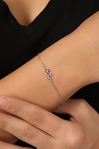 Bilsen Store 925 Ayar Gümüş Zincirli Mix Taşlı Yılan Model Bileklik