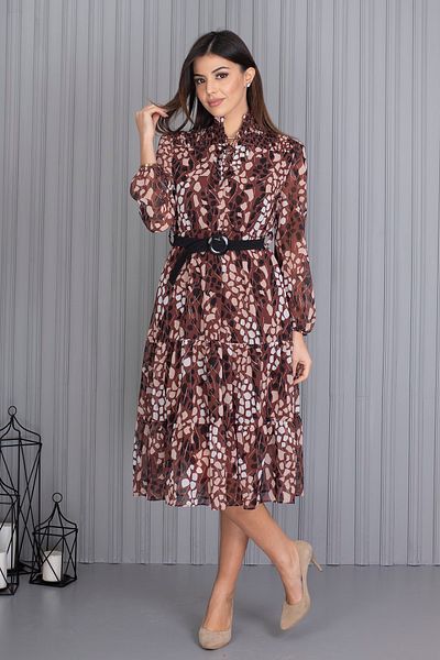 XXL BUTİK Rochie din șifon cu model, cu curea și umeri, Xap04