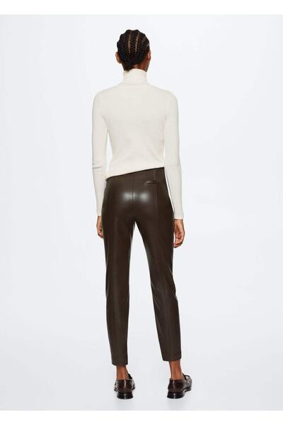 MANGO Woman Paçaları Yırtmaçlı Deri Görünümlü Legging