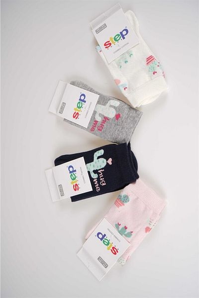 MİNİKO KİDS New Season Girl's Seamless Cotton 4-Piece Socks